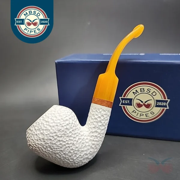 MBSD Meerschaum Deluxe Rusticated Rhodesian Block Meerschaum Pipe, Briar-Mortise, New