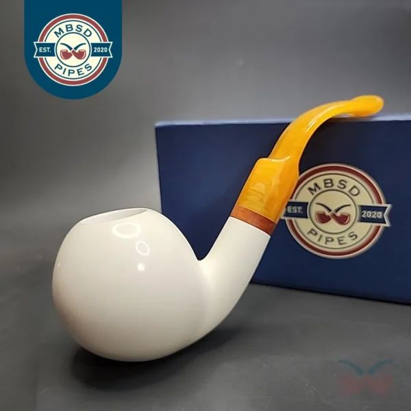MBSD Meerschaum Deluxe Bent Apple Block Meerschaum Pipe, Briar-Mortise