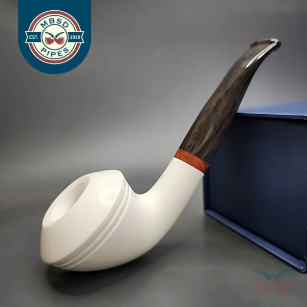 MBSD Meerschaum Deluxe Bent Rhodesian Block Meerschaum Pipe, Briar-Mortise