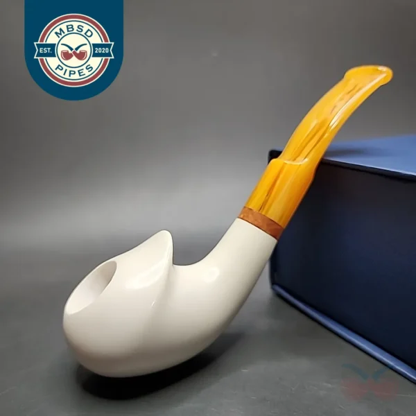 MBSD Meerschaum Deluxe Smooth Freehand Horn Block Meerschaum Pipe, Briar-Mortise