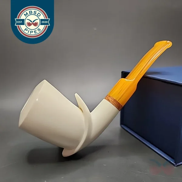 MBSD Meerschaum Deluxe Smooth Freehand Block Meerschaum Pipe, Briar-Mortise
