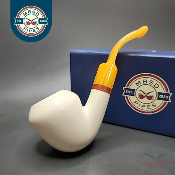 MBSD Meerschaum Deluxe Smooth Bent Rhodesian Block Meerschaum Pipe, Briar-Mortise