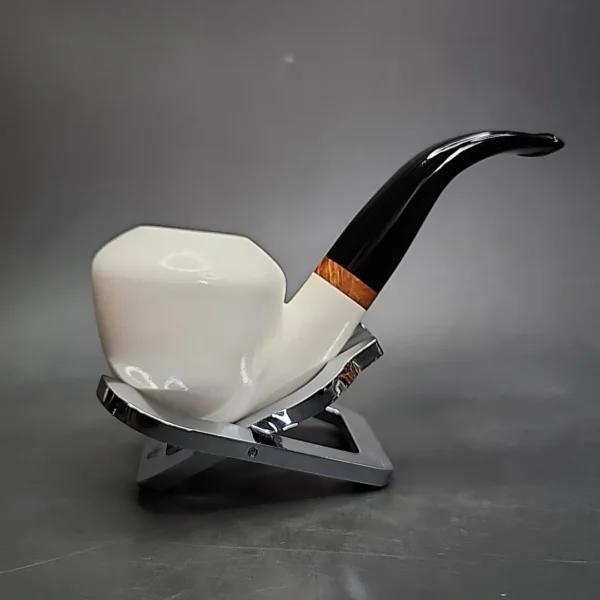 MBSD Meerschaum Deluxe Smooth Bent Rhodesian Block Meerschaum Pipe, Briar-Mortise, New - Image 3