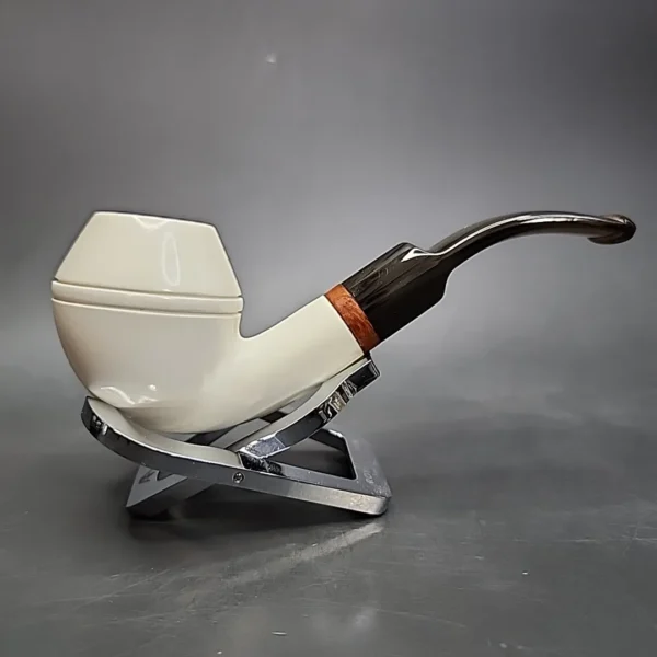 MBSD Meerschaum Deluxe Bent Rhodesian Block Meerschaum Pipe, Briar-Mortise, New - Image 3