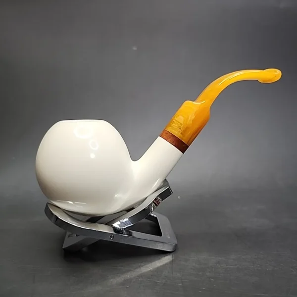 MBSD Meerschaum Deluxe Bent Apple Block Meerschaum Pipe, Briar-Mortise - Image 3