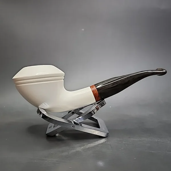 MBSD Meerschaum Deluxe Bent Rhodesian Block Meerschaum Pipe, Briar-Mortise - Image 3