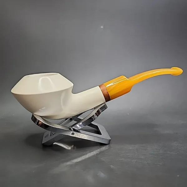 MBSD Meerschaum Deluxe Bent Rhodesian Block Meerschaum Pipe, Briar-Mortise - Image 3