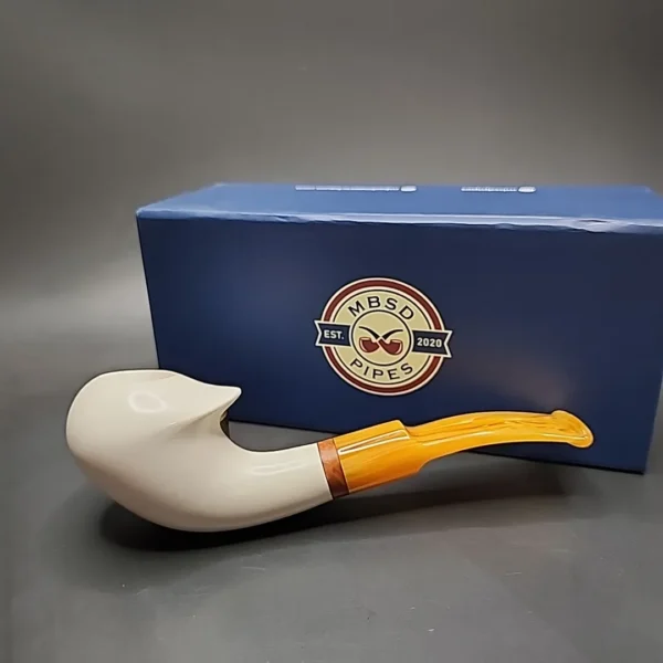 MBSD Meerschaum Deluxe Smooth Freehand Horn Block Meerschaum Pipe, Briar-Mortise - Image 3