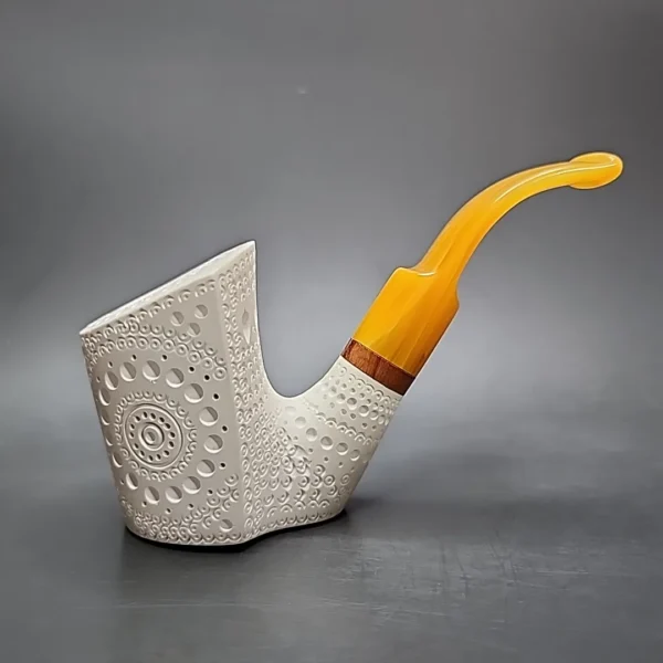 MBSD Meerschaum Deluxe Floral Sitter Block Meerschaum Pipe, Briar-Mortise - Image 3