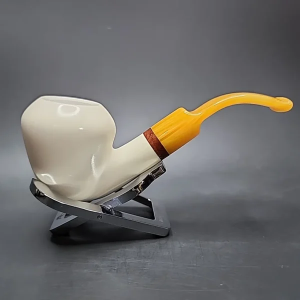 MBSD Meerschaum Deluxe Smooth Bent Rhodesian Block Meerschaum Pipe, Briar-Mortise - Image 3