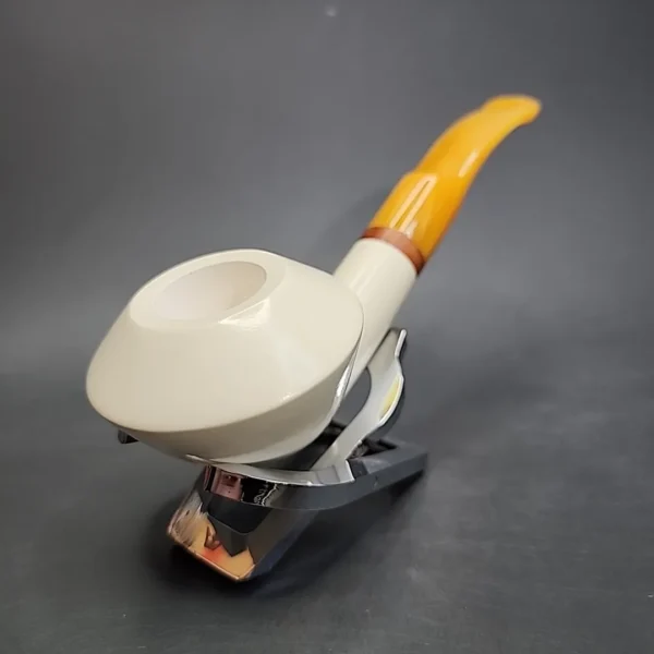 MBSD Meerschaum Deluxe Bent Rhodesian Block Meerschaum Pipe, Briar-Mortise - Image 4