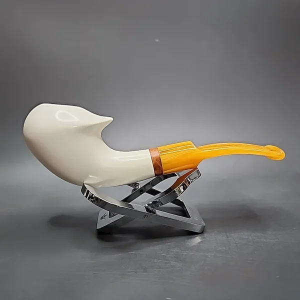 MBSD Meerschaum Deluxe Smooth Freehand Horn Block Meerschaum Pipe, Briar-Mortise - Image 4