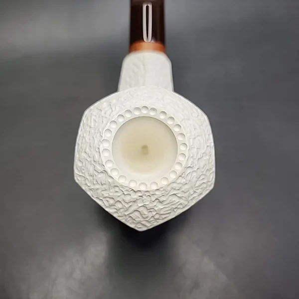 MBSD Meerschaum Deluxe Rusticated Horn Block Meerschaum Pipe, Briar-Mortise, 9mm - Image 5