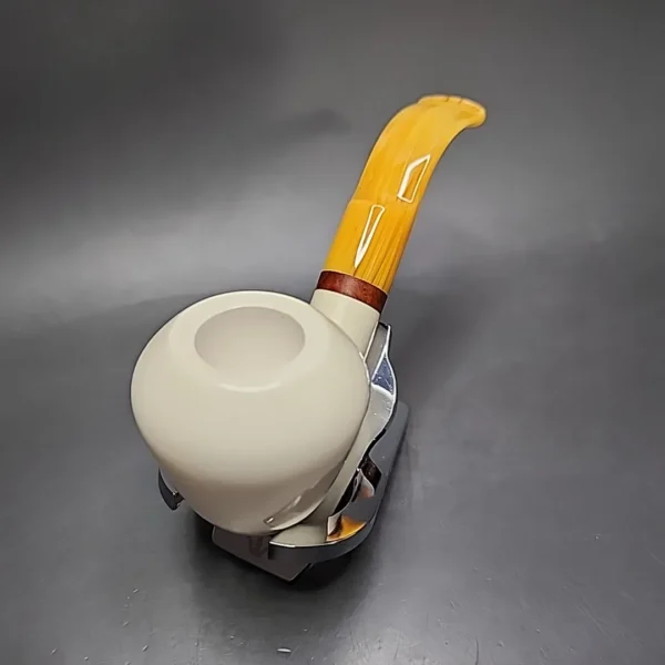 MBSD Meerschaum Deluxe Smooth Bent Rhodesian Block Meerschaum Pipe, Briar-Mortise - Image 5