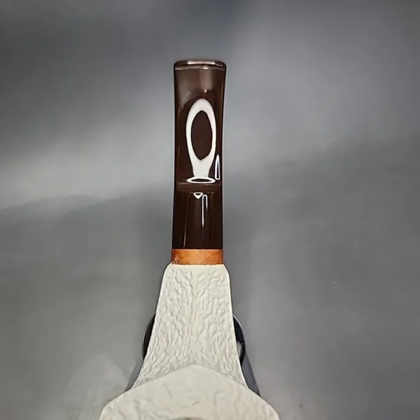 MBSD Meerschaum Deluxe Rusticated Horn Block Meerschaum Pipe, Briar-Mortise, 9mm - Image 6