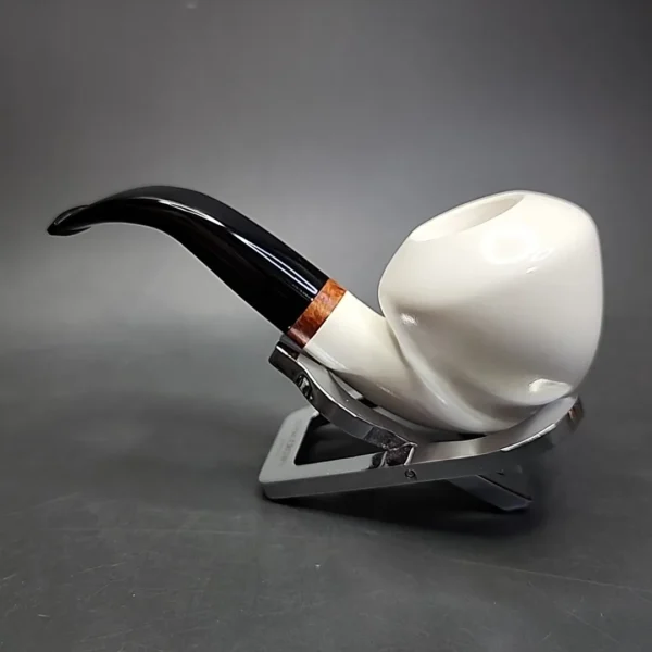 MBSD Meerschaum Deluxe Smooth Bent Rhodesian Block Meerschaum Pipe, Briar-Mortise, New - Image 7