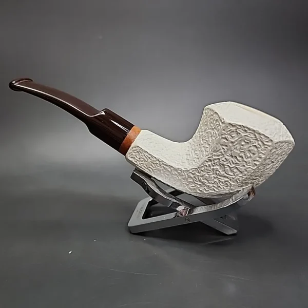 MBSD Meerschaum Deluxe Rusticated Horn Block Meerschaum Pipe, Briar-Mortise, 9mm - Image 7