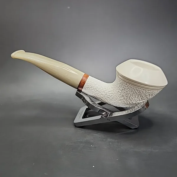 MBSD Meerschaum Deluxe Bent Rhodesian Block Meerschaum Pipe, Briar-Mortise, New - Image 8