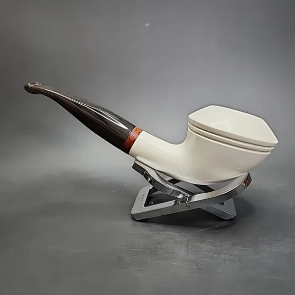 MBSD Meerschaum Deluxe Bent Rhodesian Block Meerschaum Pipe, Briar-Mortise - Image 8