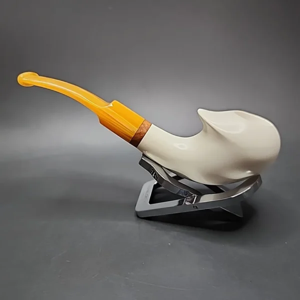 MBSD Meerschaum Deluxe Smooth Freehand Horn Block Meerschaum Pipe, Briar-Mortise - Image 8