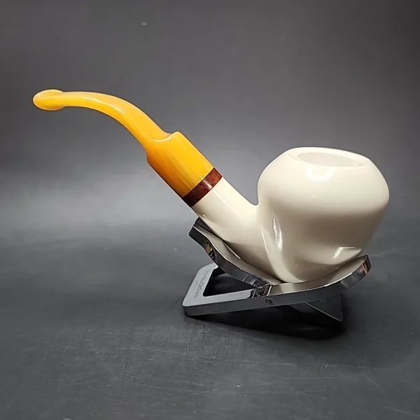 MBSD Meerschaum Deluxe Smooth Bent Rhodesian Block Meerschaum Pipe, Briar-Mortise - Image 8