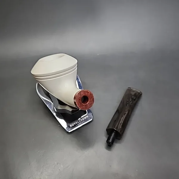 MBSD Meerschaum Deluxe Bent Rhodesian Block Meerschaum Pipe, Briar-Mortise - Image 11