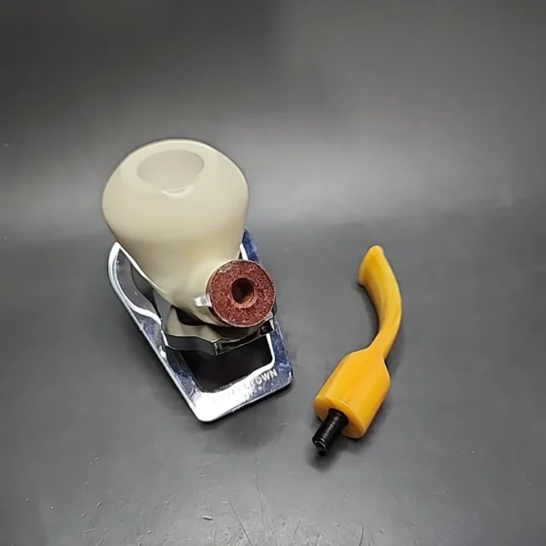 MBSD Meerschaum Deluxe Smooth Bent Rhodesian Block Meerschaum Pipe, Briar-Mortise - Image 11