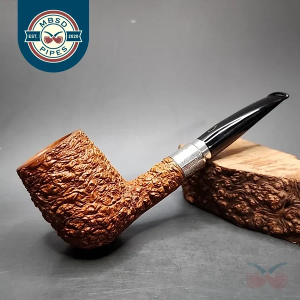 Brebbia First Light Rusticated Billiard Estate Briar Pipe, 9mm, Italian Estates