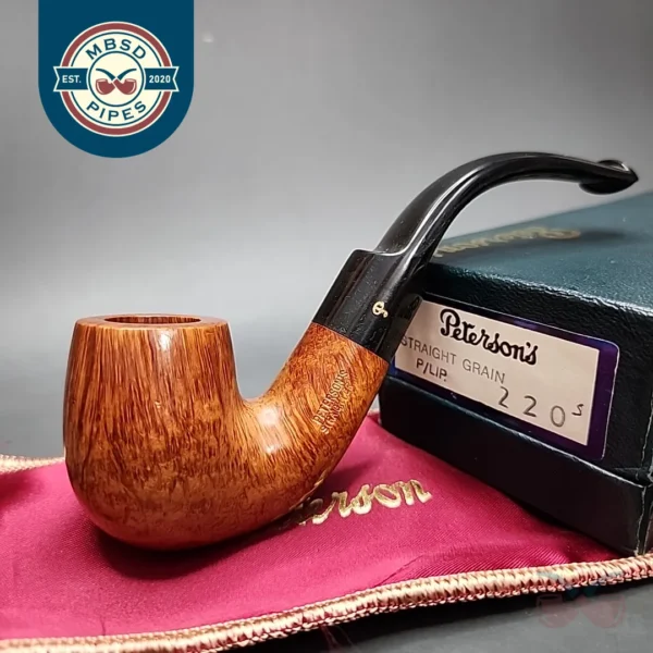 Peterson Straight Grain 220S Smooth Bent Billiard Estate Briar Pipe, Unsmoked