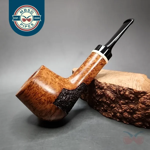 Preston Rogers Partially Rusticated Danish Billiard Handmade Briar Pipe, New
