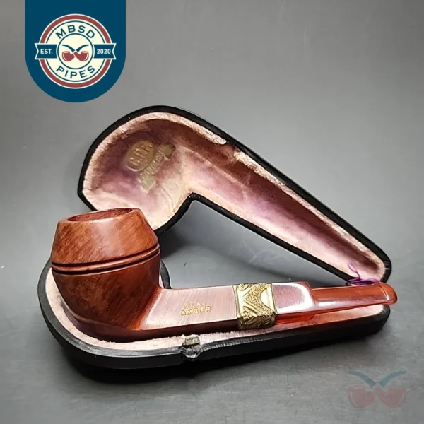 19th c. CPF Smooth Bulldog w/ Amber Stem, Antique Briar Pipe, Unsmoked - Image 2