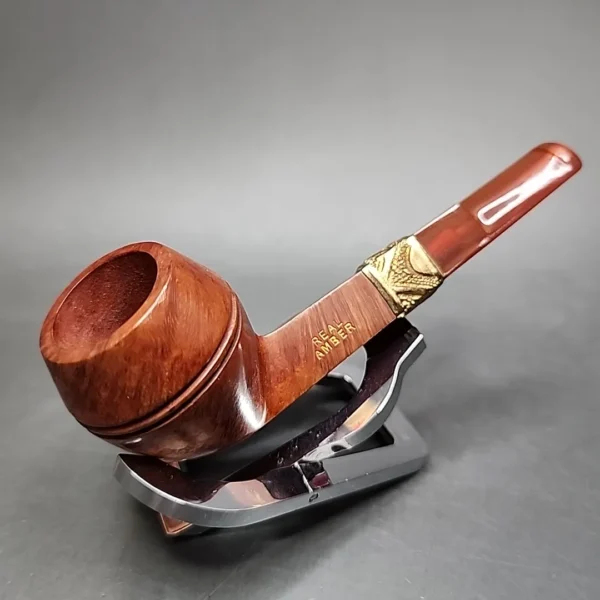 19th c. CPF Smooth Bulldog w/ Amber Stem, Antique Briar Pipe, Unsmoked - Image 5
