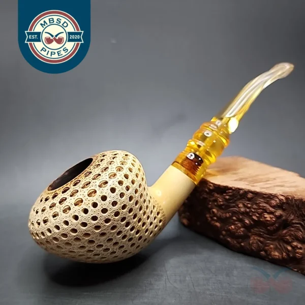 Bent Mushroom Lattice Estate Block Meerschaum Pipe, Turkish Estates