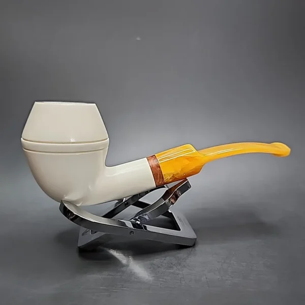 MBSD Meerschaum Deluxe Bent Rhodesian Block Meerschaum Pipe, Briar-Mortise - Image 3