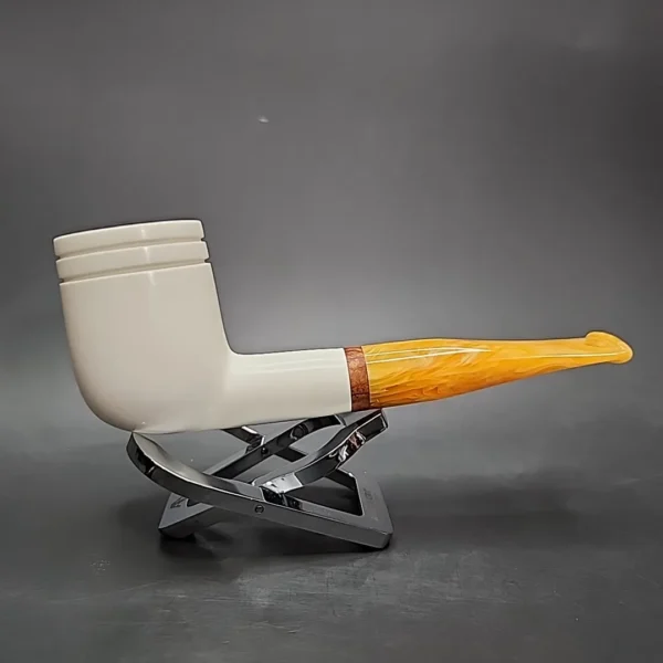 MBSD Meerschaum Deluxe Straight Billiard Block Meerschaum Pipe, Briar-Mortise - Image 3