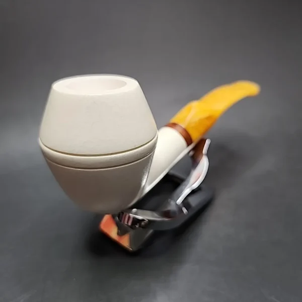 MBSD Meerschaum Deluxe Bent Rhodesian Block Meerschaum Pipe, Briar-Mortise - Image 4