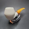 MBSD Meerschaum Deluxe Bent Rhodesian Block Meerschaum Pipe, Briar-Mortise - Image 5