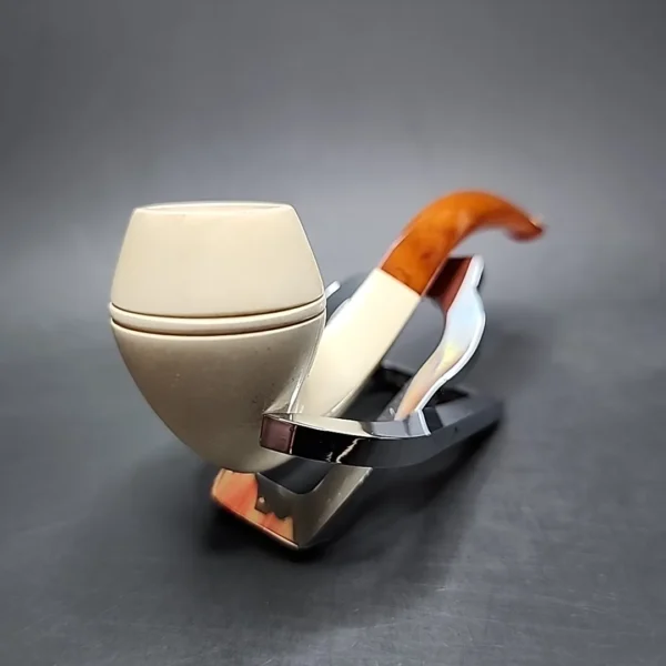 Antique KBB Bent Bulldog Block Meerschaum Pipe, Amber Stem, Unsmoked - Image 5