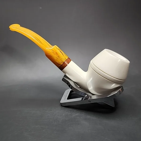 MBSD Meerschaum Deluxe Bent Rhodesian Block Meerschaum Pipe, Briar-Mortise - Image 8