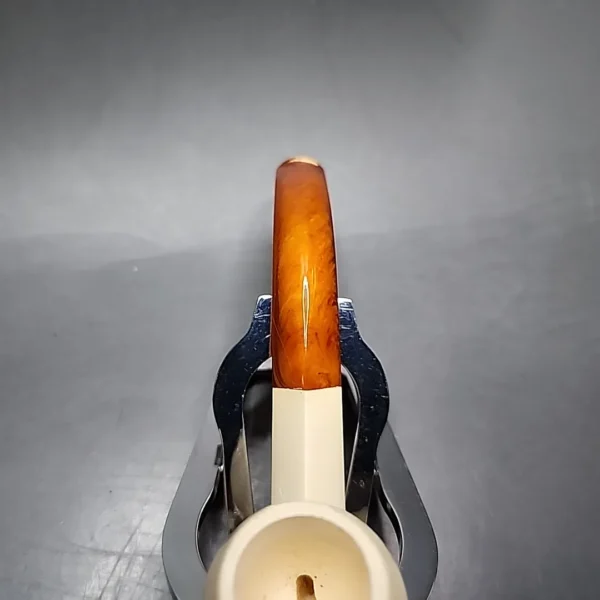 Antique KBB Bent Bulldog Block Meerschaum Pipe, Amber Stem, Unsmoked - Image 8