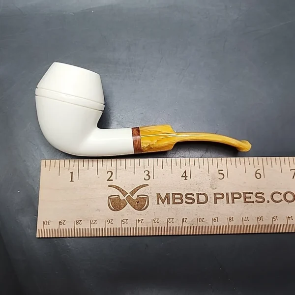 MBSD Meerschaum Deluxe Bent Rhodesian Block Meerschaum Pipe, Briar-Mortise - Image 9