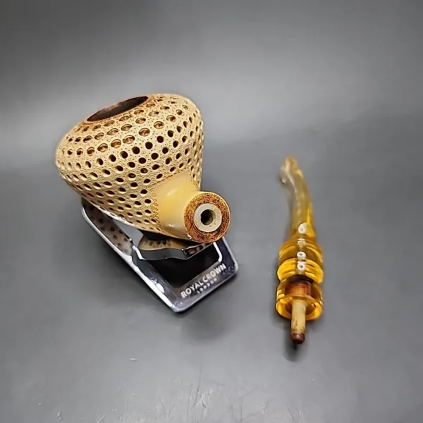 Bent Mushroom Lattice Estate Block Meerschaum Pipe, Turkish Estates - Image 11