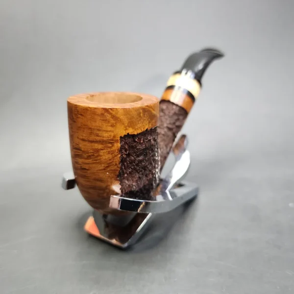 Preston Rogers Partially Rusticated Bent Billiard Handmade Briar Pipe, New - Image 4