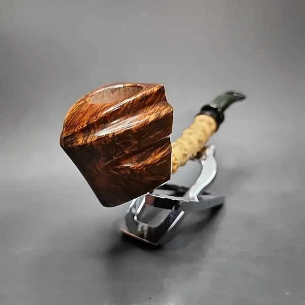 Andrey Kharitonov Smooth Boat w/ Bamboo Handmade Briar Pipe, New - Image 4