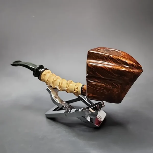 Andrey Kharitonov Smooth Boat w/ Bamboo Handmade Briar Pipe, New - Image 6