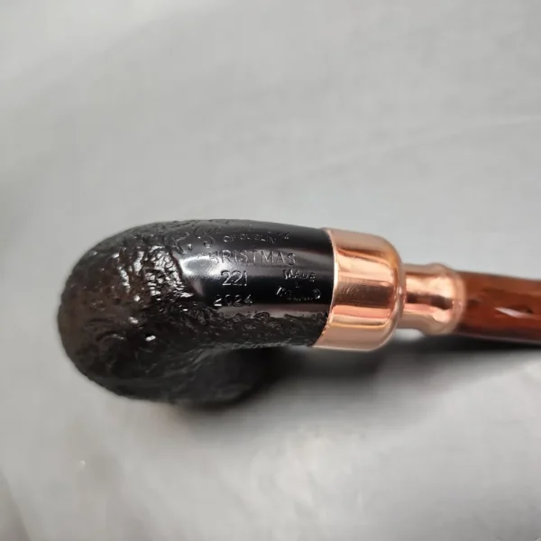 Peterson 2024 Christmas Pipe 221 Sandblasted Bent Billiard Briar Pipe, FT, New - Image 8