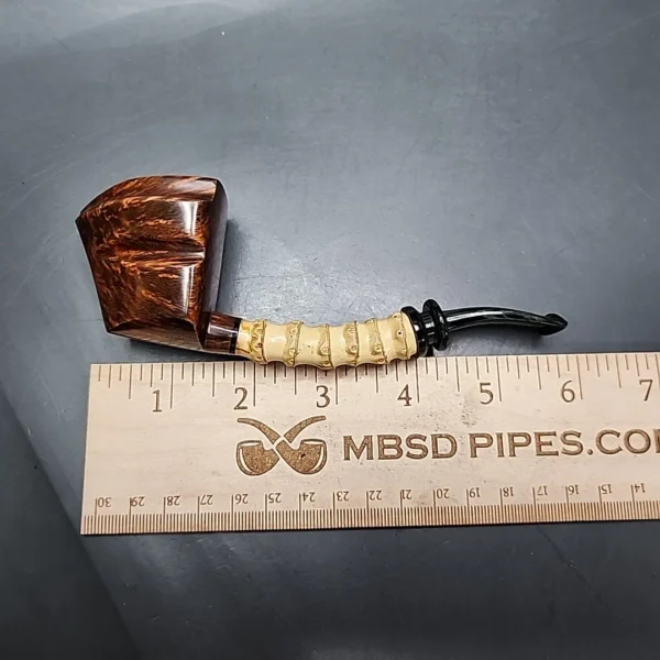 Andrey Kharitonov Smooth Boat w/ Bamboo Handmade Briar Pipe, New - Image 11
