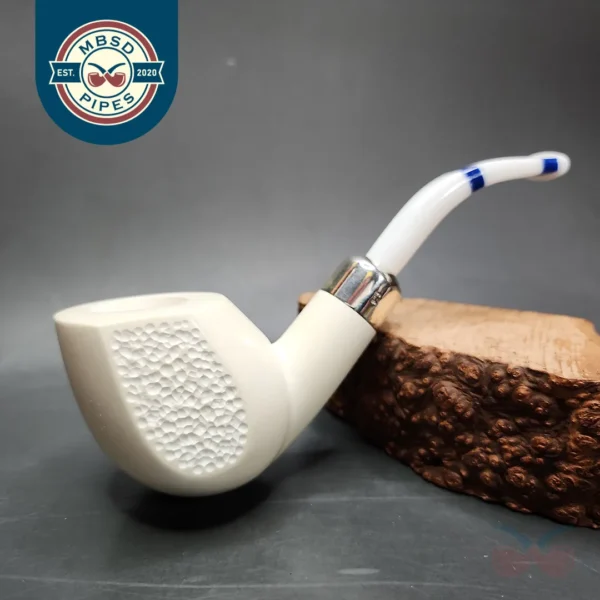 MBSD Deluxe Silver Meerschaum Panel Swan Block Meerschaum Pipe, Briar-Mortise