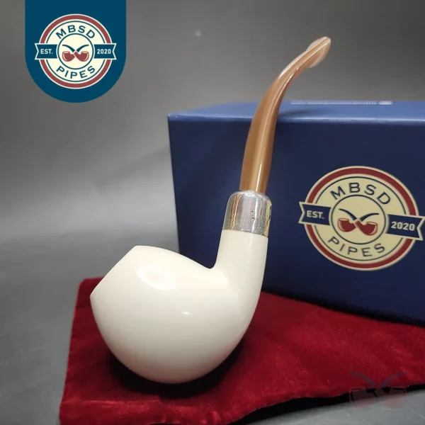 MBSD Meerschaum Deluxe Silver Bent Apple Block Meerschaum Pipe, Briar-Mortise