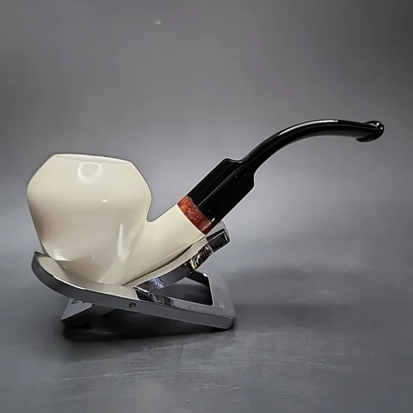 MBSD Meerschaum Deluxe Bent Rhodesian Block Meerschaum Pipe, Briar-Mortise - Image 3